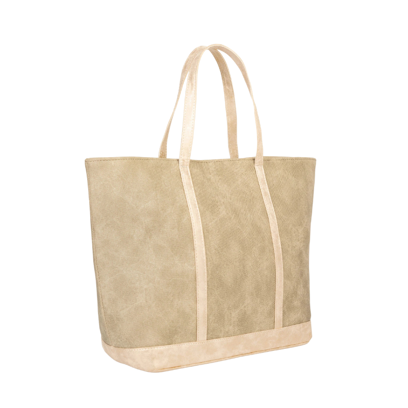 Top Handles Beige Tote Bag - Image 2