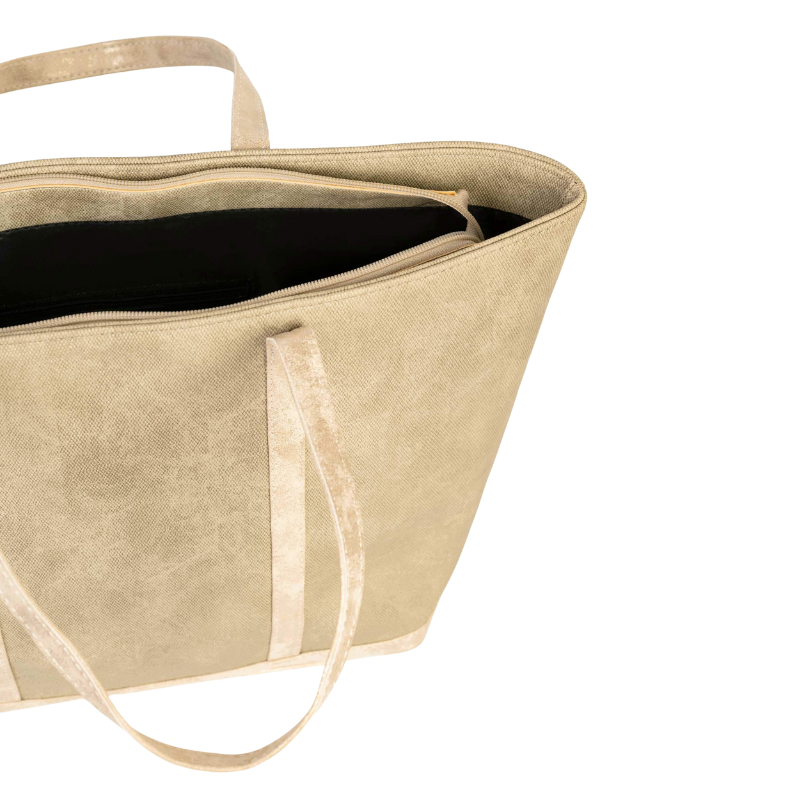 Top Handles Beige Tote Bag - Image 3