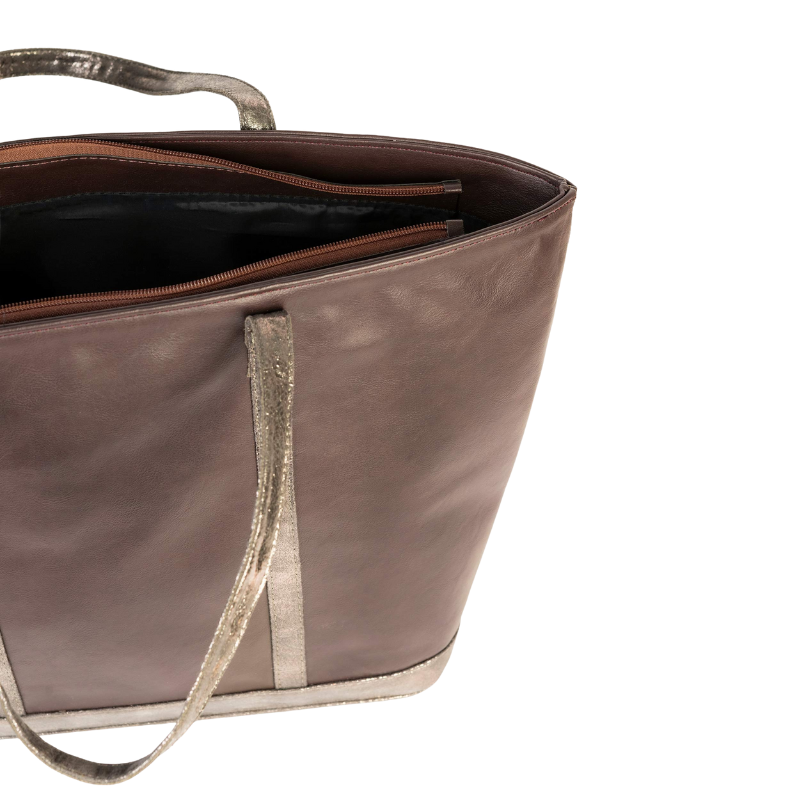 Zip Closure Brown Tote Bag - Image 3